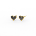 Noir Amora heart stud earrings in 14K yellow gold with black enamel front view pair