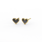 Noir Amora heart stud earrings in 14K yellow gold with black enamel front view pair
