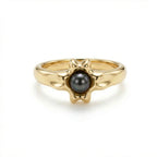 Noir Astra Black Pearl Ring in solid 14K yellow gold, black pearl centerpiece with sculptural starburst design