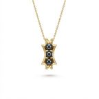 Noir Astra Trinity Black Pearl Pendant in solid 14K yellow gold, triple black pearl vertical pendant design
