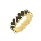14K yellow gold eternity band with black enamel heart design