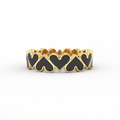 14K yellow gold eternity ring featuring black enamel hearts