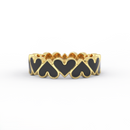 14K yellow gold eternity ring featuring black enamel hearts
