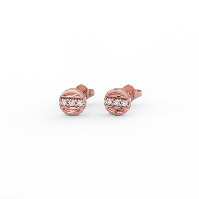Nova bar diamond stud earrings in solid 14K rose gold featuring round brilliant diamonds in a modern bar design, front view