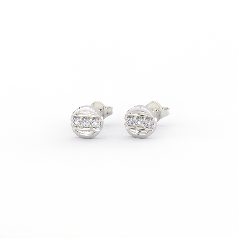 Nova bar diamond stud earrings in solid 14K white gold with round brilliant diamonds in a sleek horizontal bar setting, front view