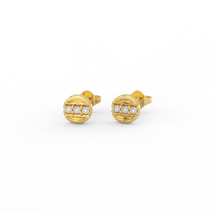 Nova bar diamond stud earrings in solid 14K yellow gold with round brilliant diamonds set in a horizontal bar, front view