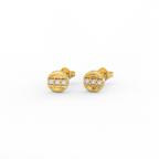 Nova bar diamond stud earrings in solid 14K yellow gold with round brilliant diamonds set in a horizontal bar, front view