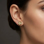 Nova bar diamond stud earrings worn on ear showing round brilliant diamonds in a horizontal bar setting, everyday minimalist luxury style
