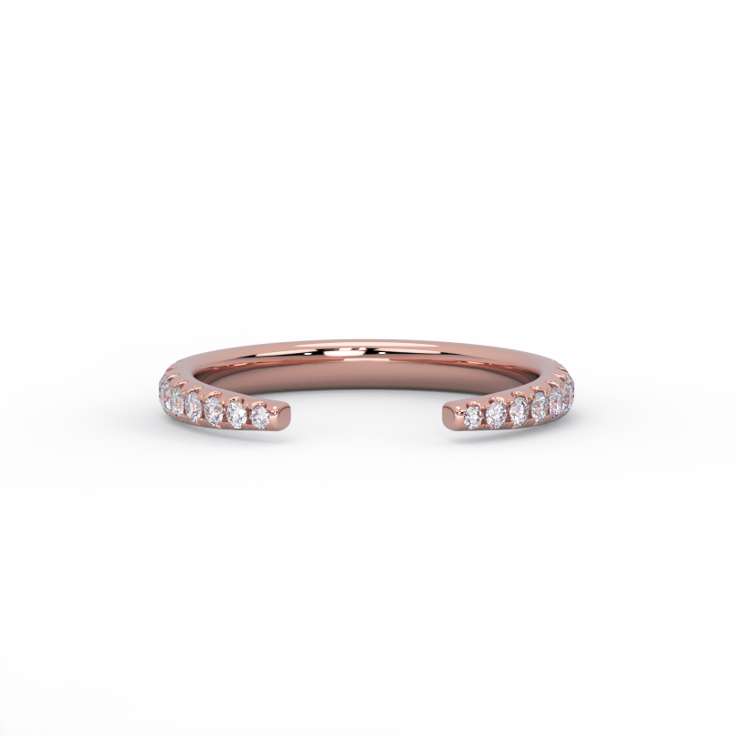 Open cuff diamond ring in 14K rose gold with round brilliant diamonds