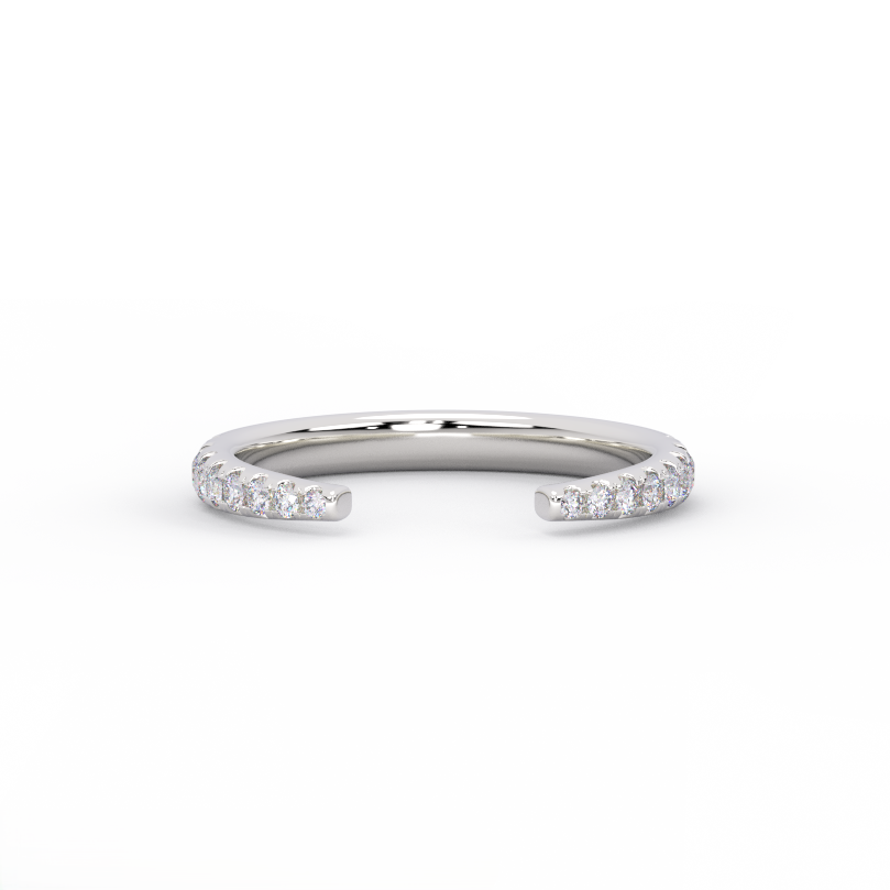 Open diamond cuff ring in solid 14K white gold with micro pave diamonds
