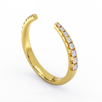14K yellow gold open cuff ring with pave set round diamonds