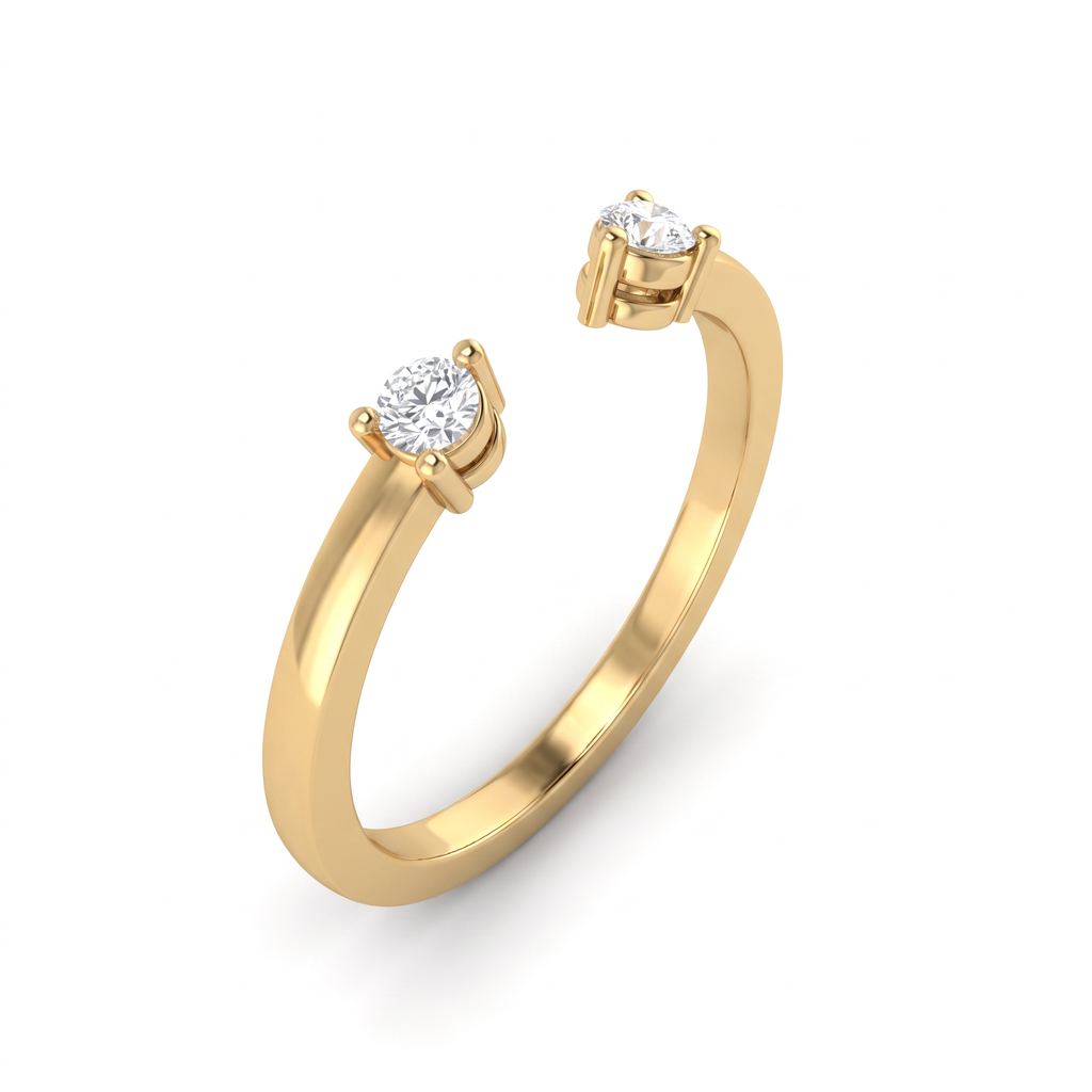 Open wedding band with two 2.5mm round Lab-Grown Diamonds in four-prong settings, 14K yellow gold