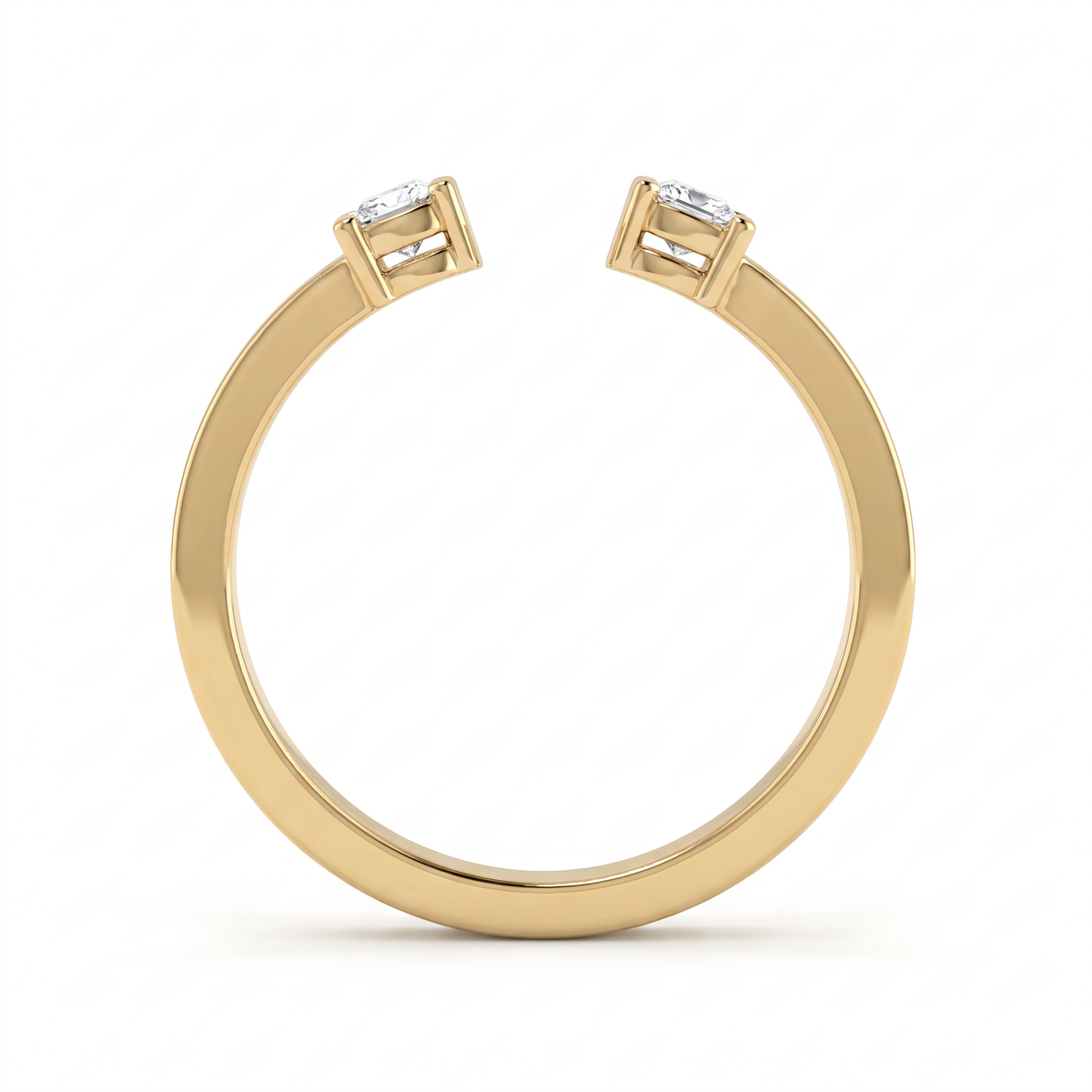 Open toi et moi band viewed through the finger opening, two round Lab-Grown Diamonds in 14K yellow gold