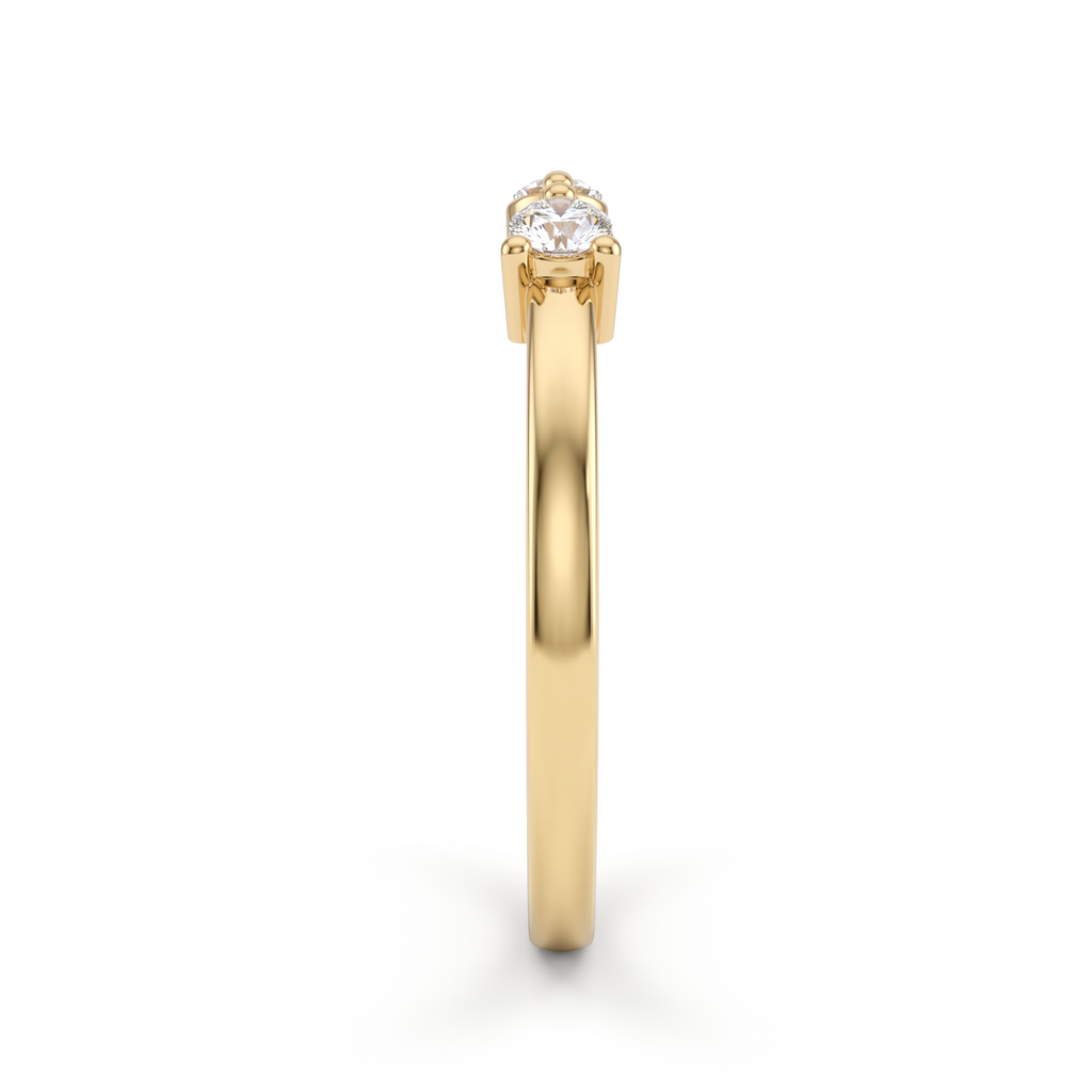 Side profile of the 2mm open wedding band showing the four-prong Lab-Grown Diamond head, 14K yellow gold