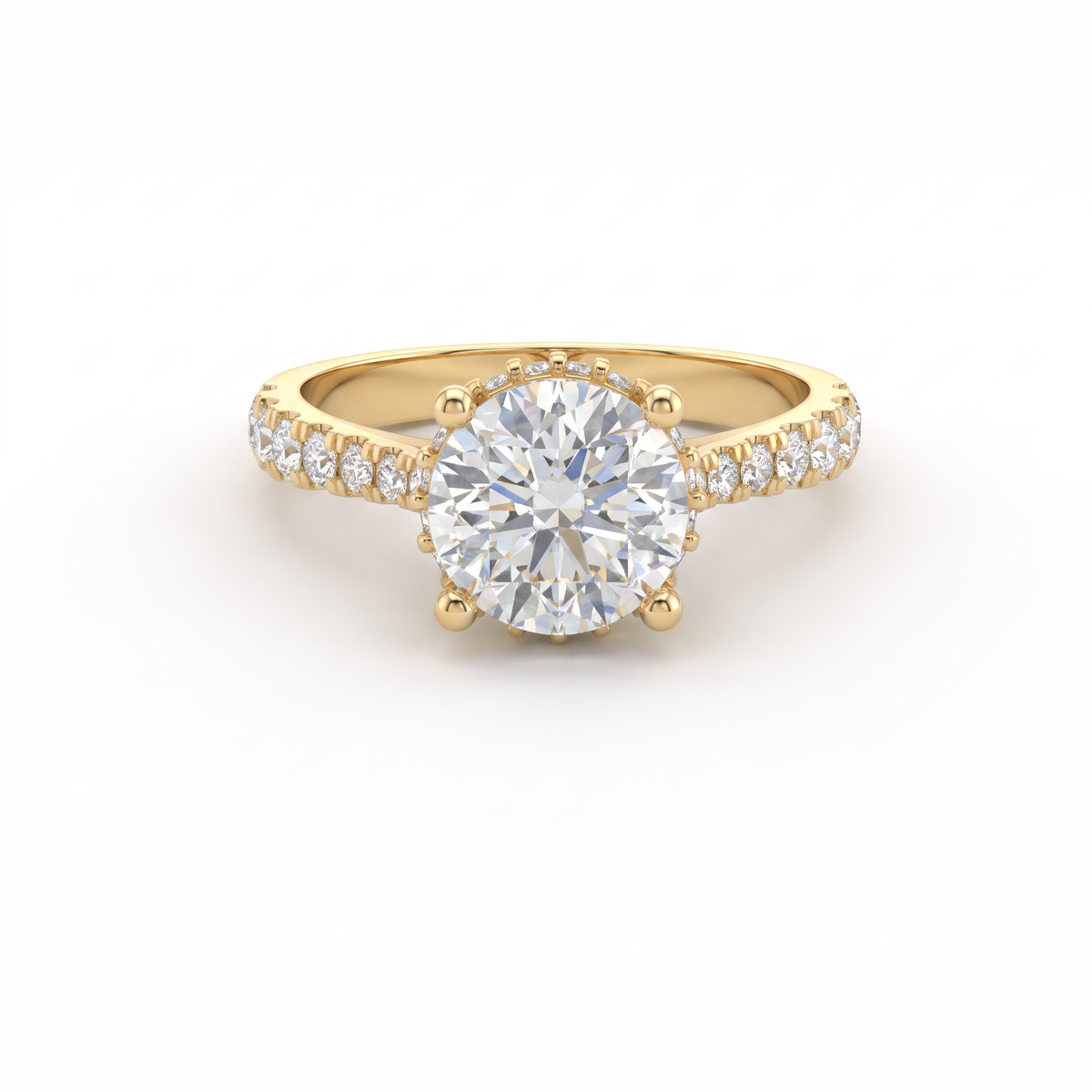 1.5ct Round Hidden Halo Pavé Band Engagement Ring – 14K Gold