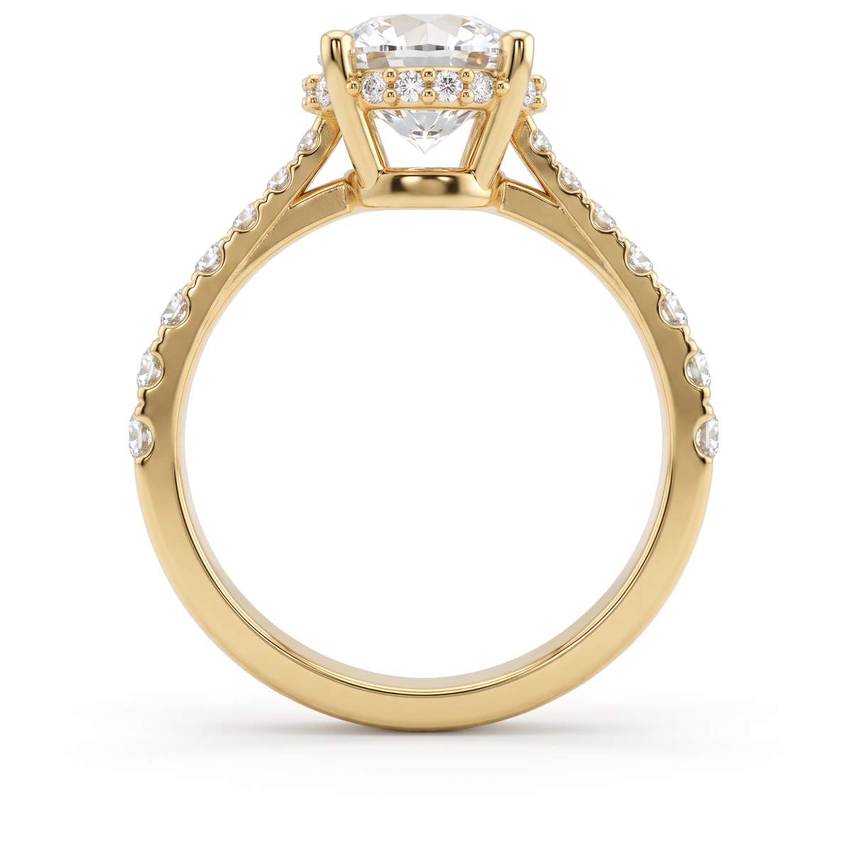 1.5ct Round Hidden Halo Pavé Band Engagement Ring – 14K Gold