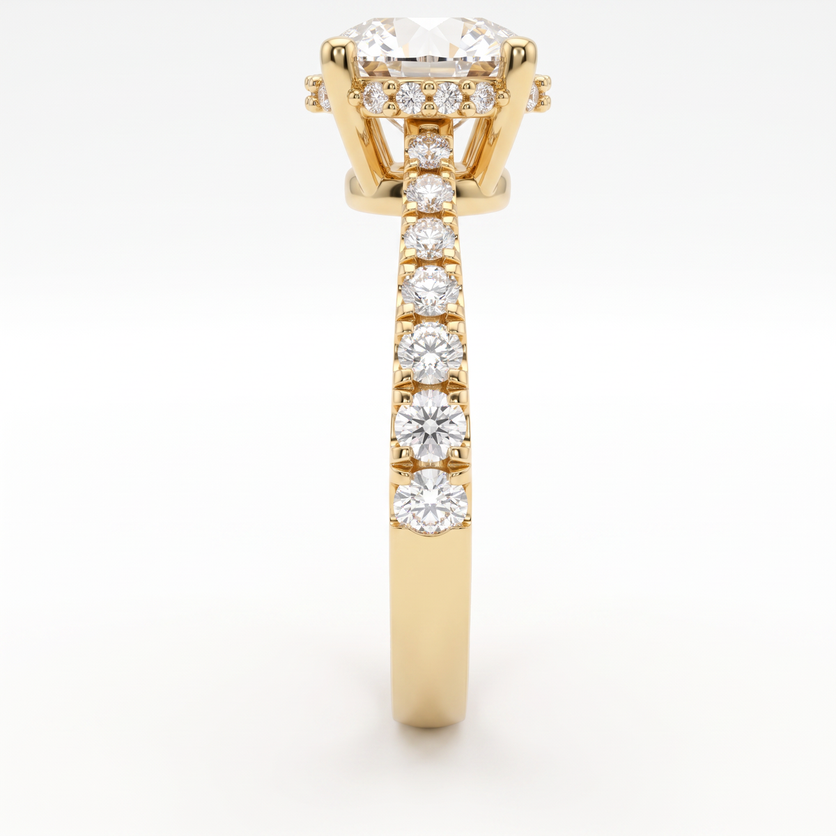1.5ct Round Hidden Halo Pavé Band Engagement Ring – 14K Gold