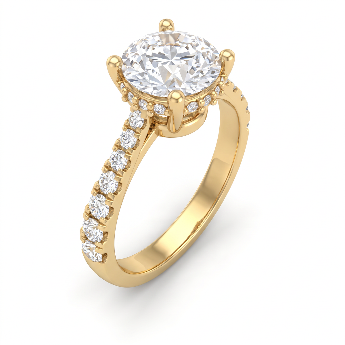 1.5ct Round Hidden Halo Pavé Band Engagement Ring – 14K Gold
