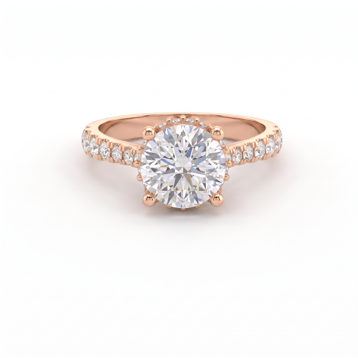 1.5ct Round Hidden Halo Pavé Band Engagement Ring – 14K Gold
