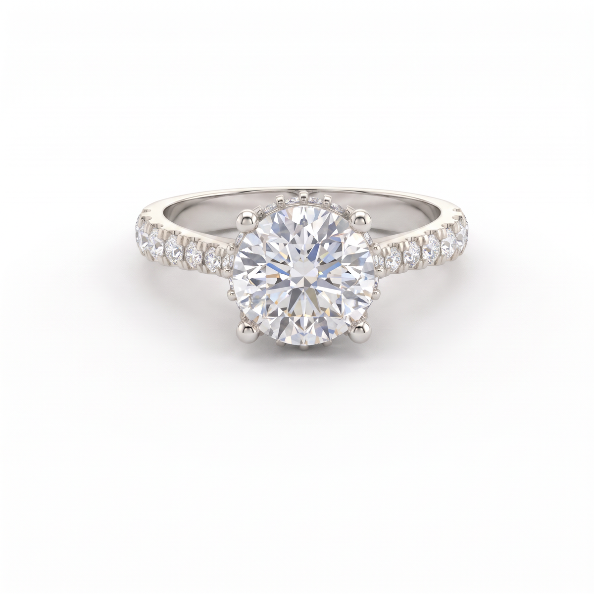 1.5ct Round Hidden Halo Pavé Band Engagement Ring – 14K Gold