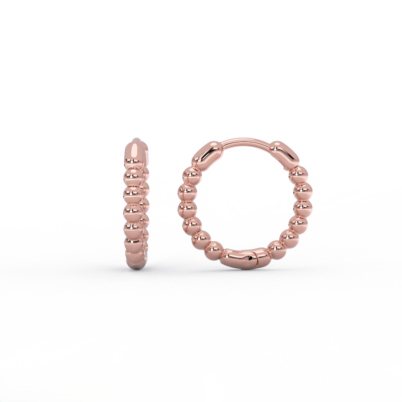 Orba Beaded Huggie Earrings in 14K rose gold with smooth bead detail and modern huggie style