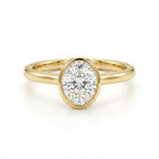 Solid 14K yellow gold oval cut diamond ring with bezel setting and polished slim band