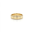 Men’s double row diamond band in solid 14K yellow gold with pavé set round diamonds and high polish center
