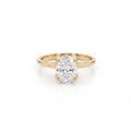 Oval cut lotus prong milgrain Lab-Grown Diamond engagement ring in 14K yellow gold, front view showing 1ct oval cut center in petal prong basket — Black Pearl of Queens