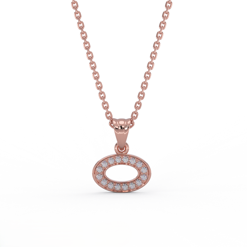 Oval diamond halo pendant necklace in 14K rose gold