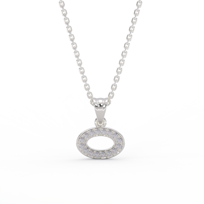 Oval diamond halo pendant necklace in 14K white gold