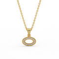 Oval diamond halo pendant necklace in 14K yellow gold