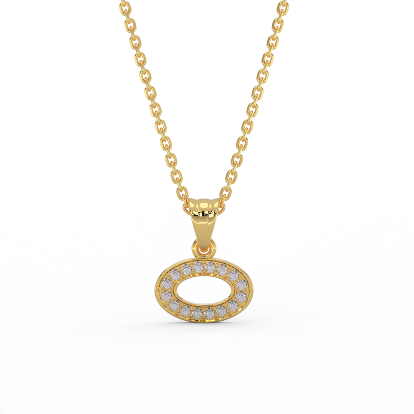 Oval diamond halo pendant necklace in 14K yellow gold