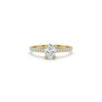 Oval lab-grown diamond pavé engagement ring in solid 14K yellow gold with thin band and four-prong setting