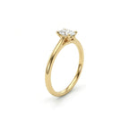 Angled view of oval solitaire ultra thin engagement ring with lab-grown diamond in 14K yellow gold