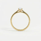 Side profile of oval solitaire ultra thin engagement ring in solid 14K yellow gold with lab-grown diamond