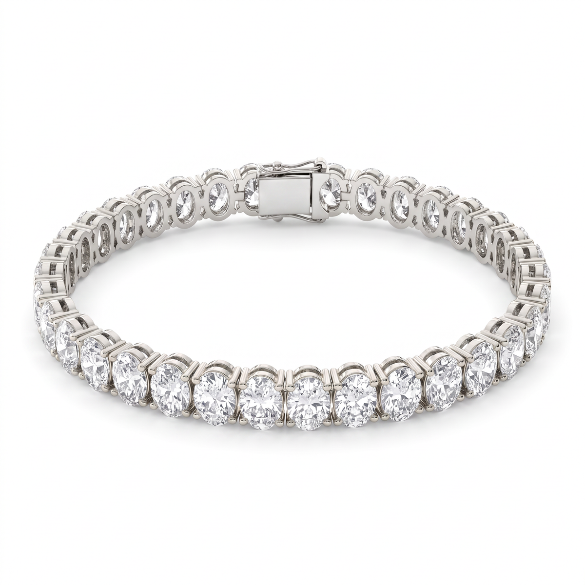 North-south oval tennis bracelet in 14K white gold with oval Lab-Grown Diamonds and box clasp