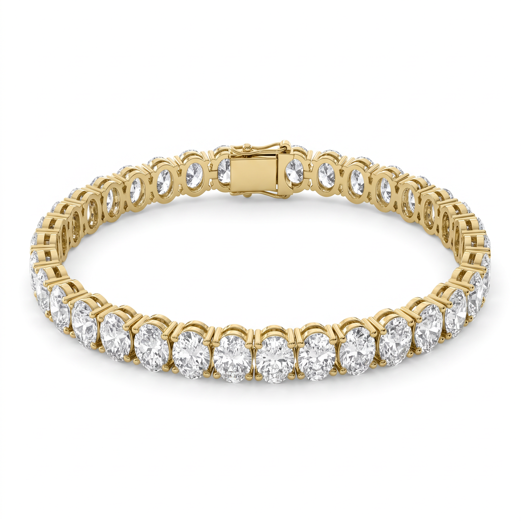North-south oval tennis bracelet in 14K yellow gold with oval Lab-Grown Diamonds and box clasp