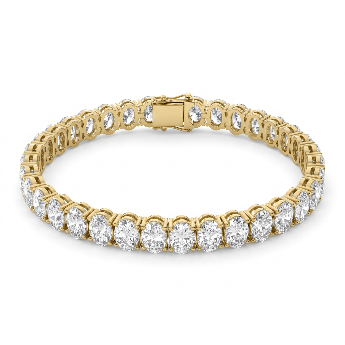 North-south oval tennis bracelet in 14K yellow gold with oval Lab-Grown Diamonds and box clasp