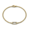 Pavé white diamond paperclip chain bracelet in 14K yellow gold, full front view — Black Pearl of Queens