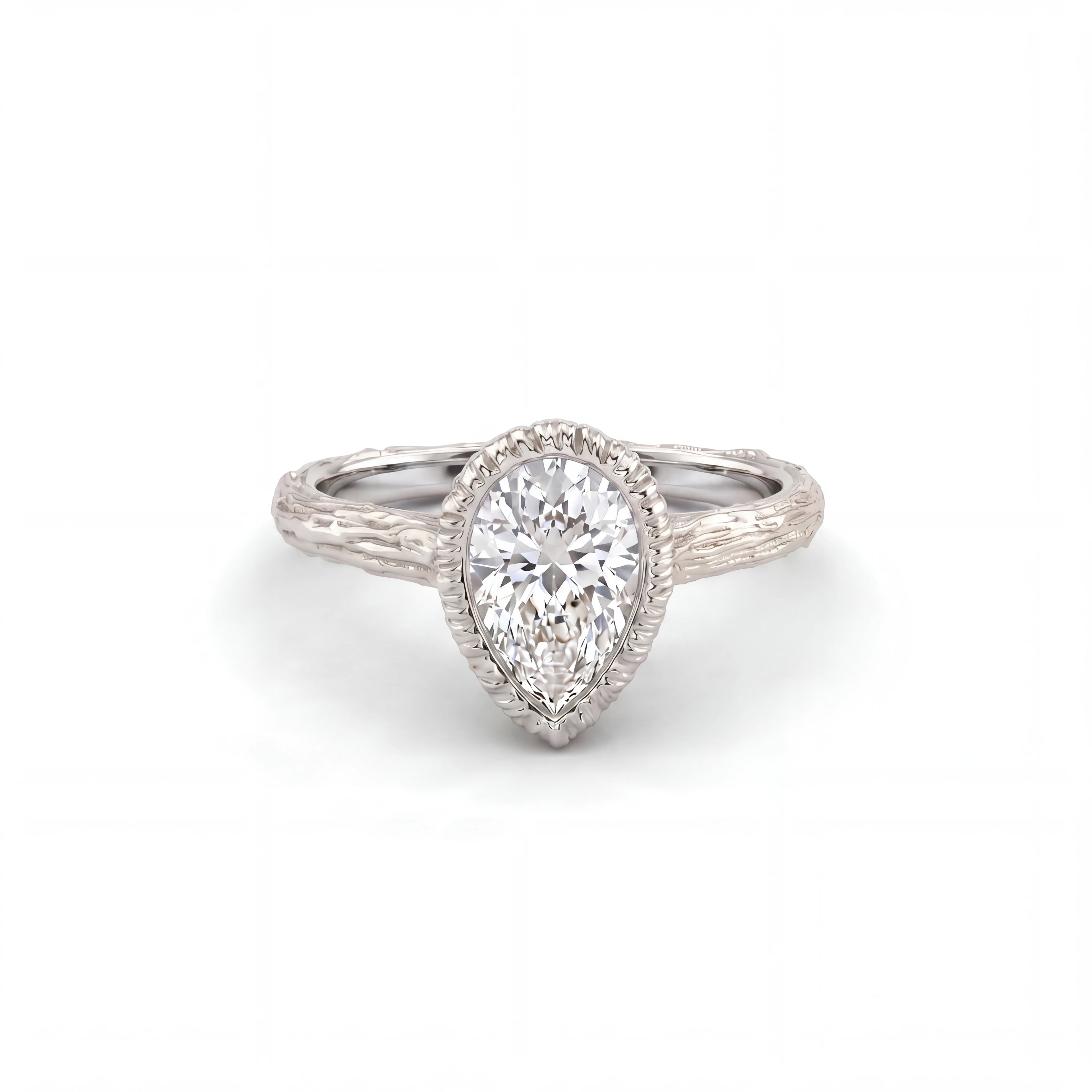 Pear Lab-Grown Diamond branch band engagement ring worn on the hand, lifestyle views