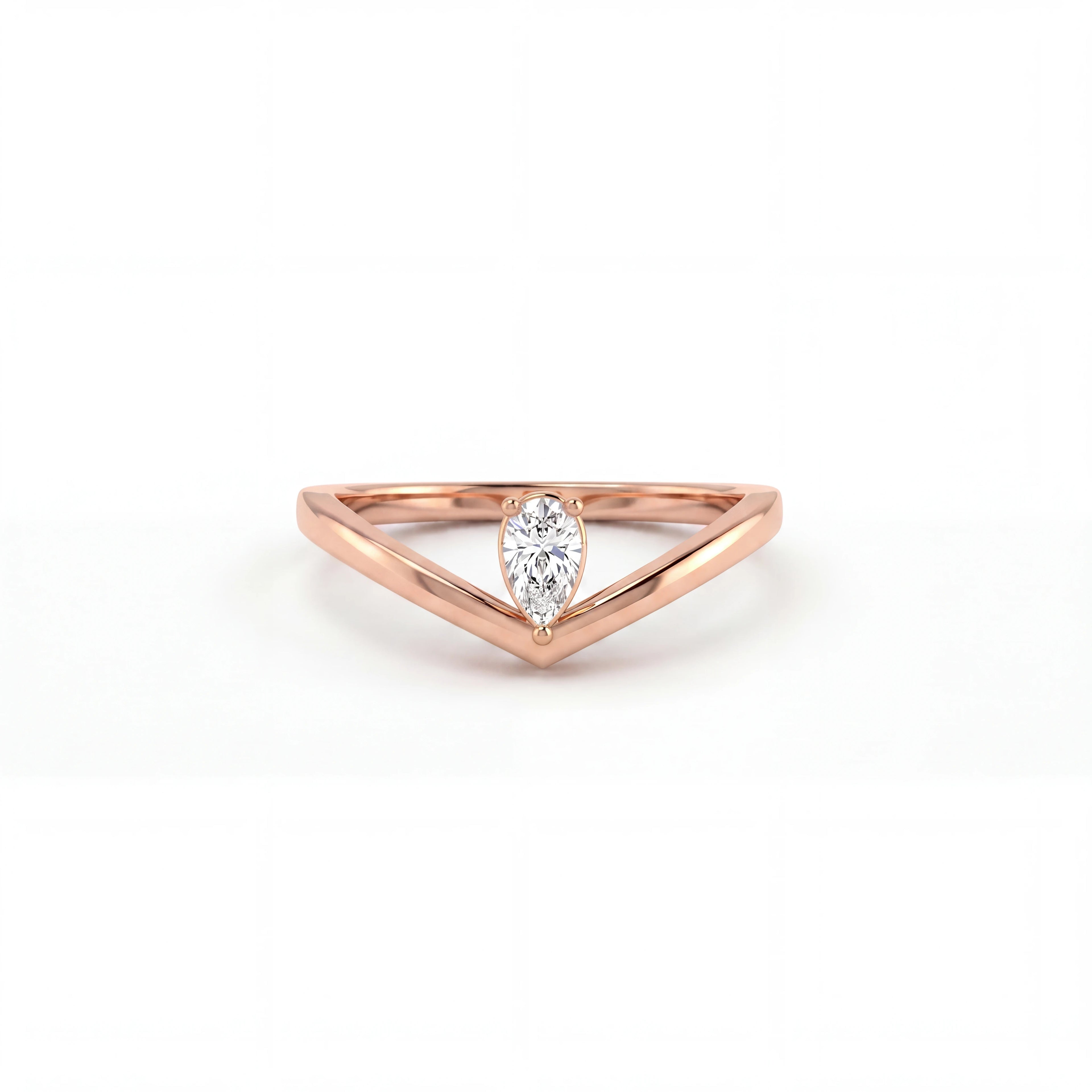 Pear Lab-Grown Diamond Wishbone Ring in solid 14K rose gold, front view