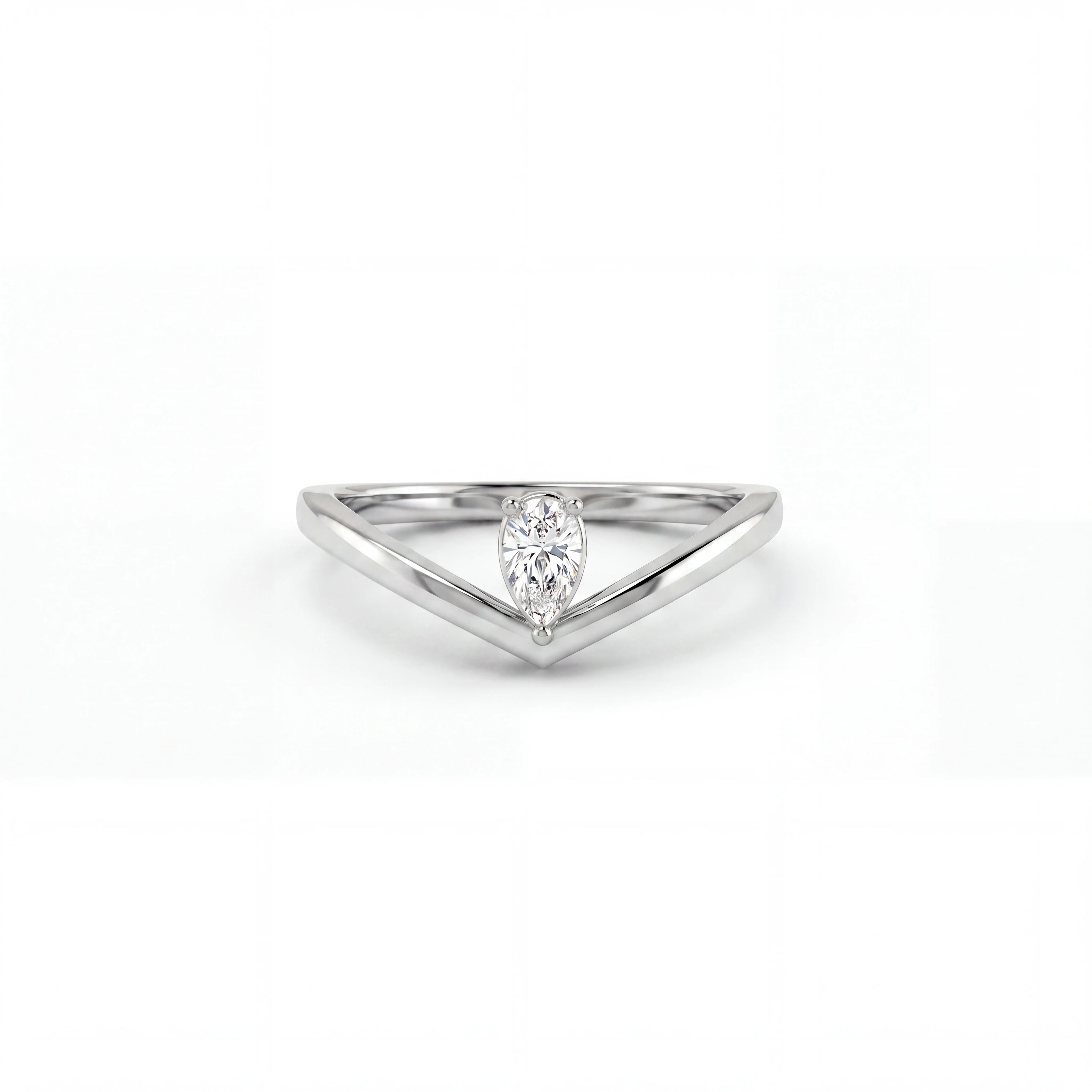 Pear Lab-Grown Diamond Wishbone Ring in solid 14K white gold, front view