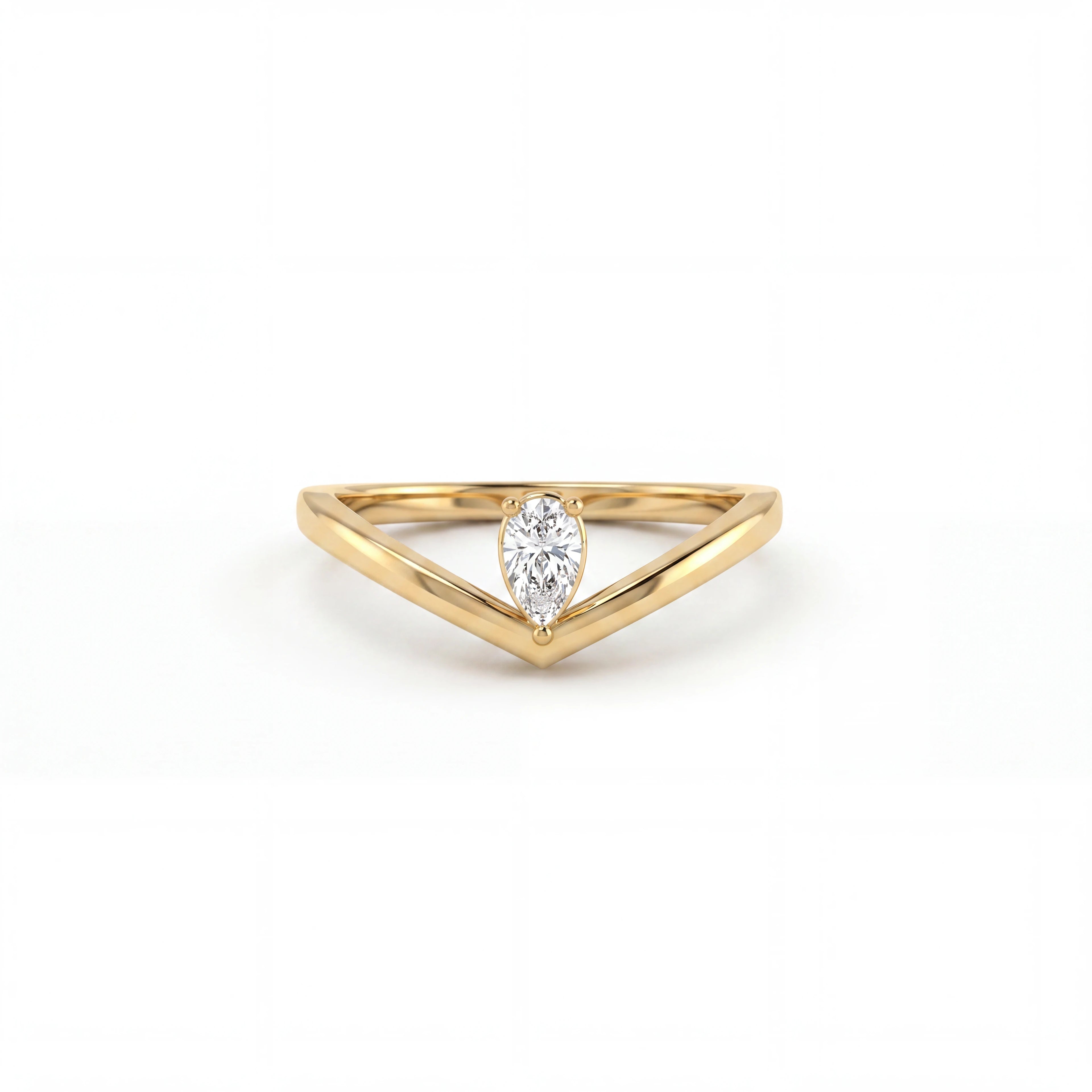 Pear Lab-Grown Diamond Wishbone Ring in solid 14K yellow gold, front view