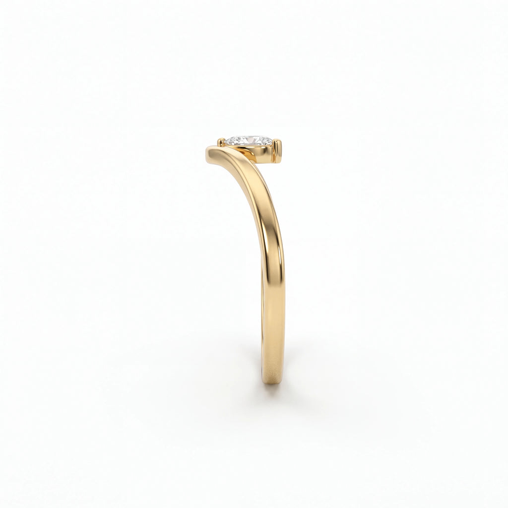 Pear Lab-Grown Diamond Wishbone Ring in 14K yellow gold, side profile showing the thin 1.7mm band
