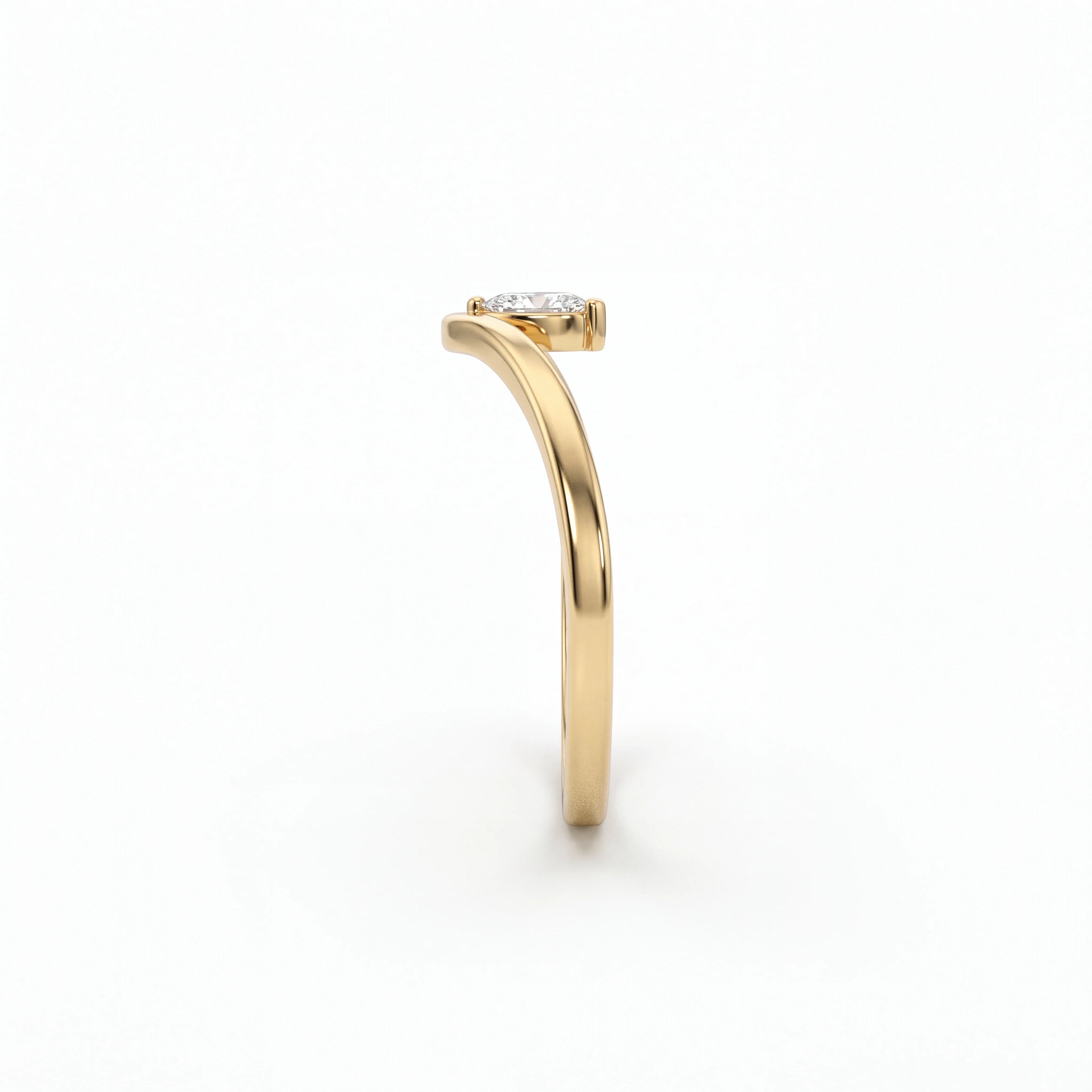 Pear Lab-Grown Diamond Wishbone Ring in 14K yellow gold, side profile showing the thin 1.7mm band