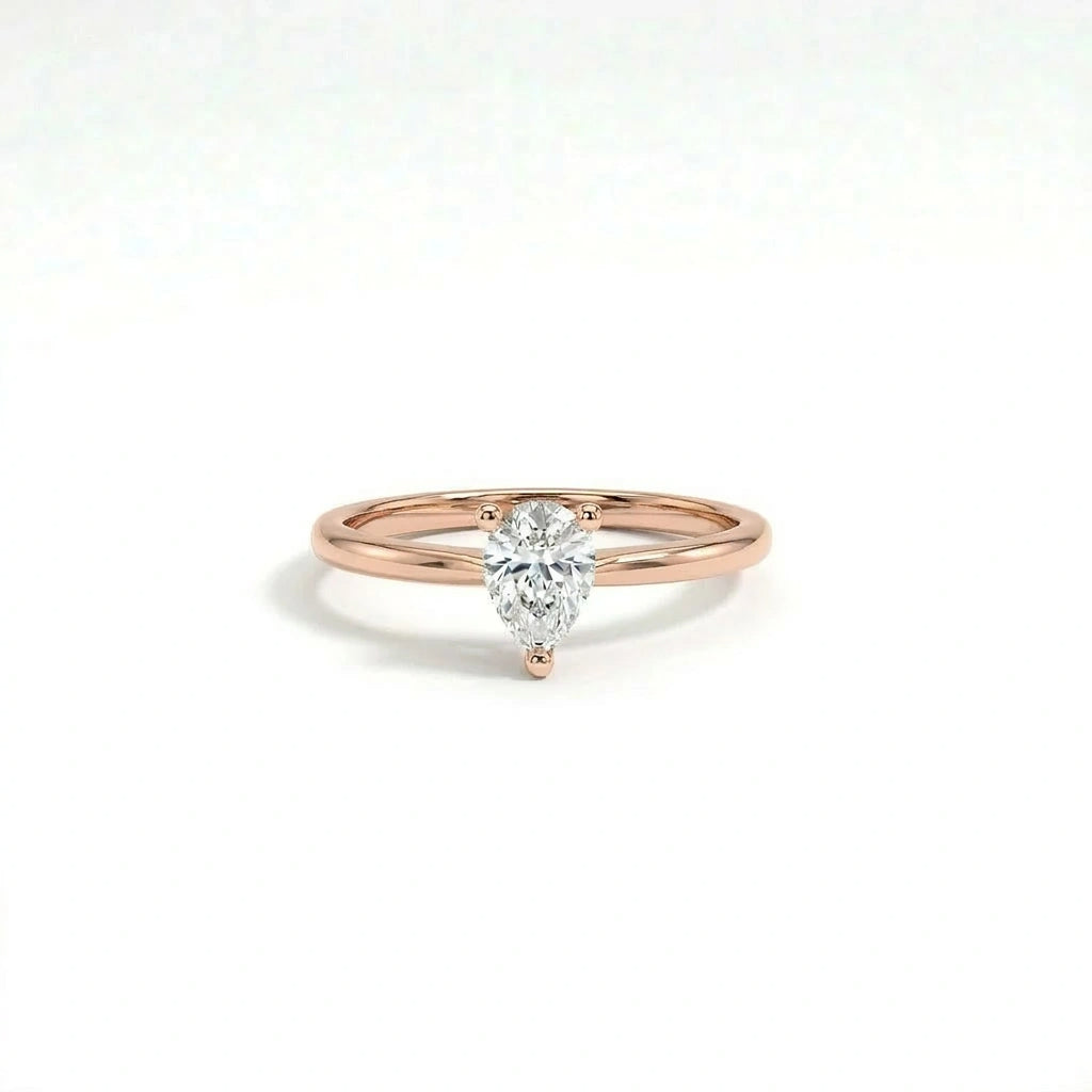 Pear solitaire ultra thin engagement ring with lab-grown diamond in solid 14K rose gold