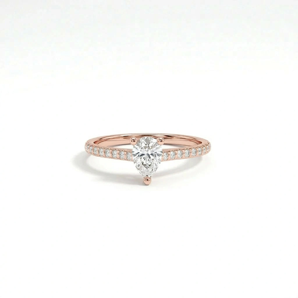 Pear ultra thin pavé engagement ring in solid 14K rose gold with lab-grown diamond