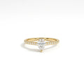 Pear ultra thin pavé engagement ring with lab-grown diamond in solid 14K yellow gold