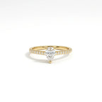 Pear ultra thin pavé engagement ring with lab-grown diamond in solid 14K yellow gold