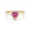 Pink tourmaline heart promise ring with Lab-Created Pink Tourmaline and a Lab-Grown Diamond halo in 14K yellow gold